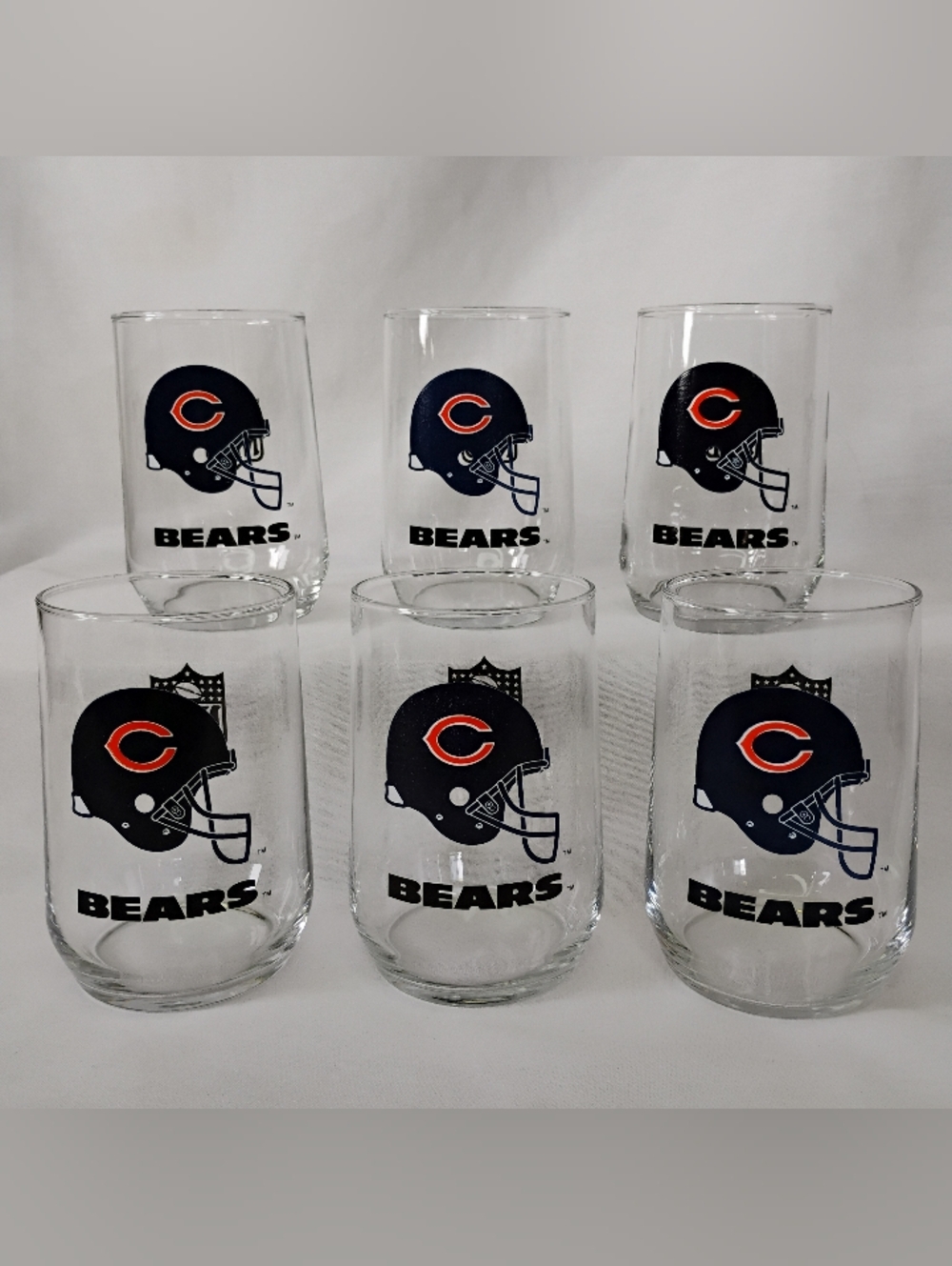 Vintage 6pc Set Chicago Bears Tumbler Cup Bar Pub Glasses NFL Football Drinkware